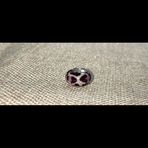 Purple Sparkly Cheetah Print Murano Bead Charm for Pandora Bracelet